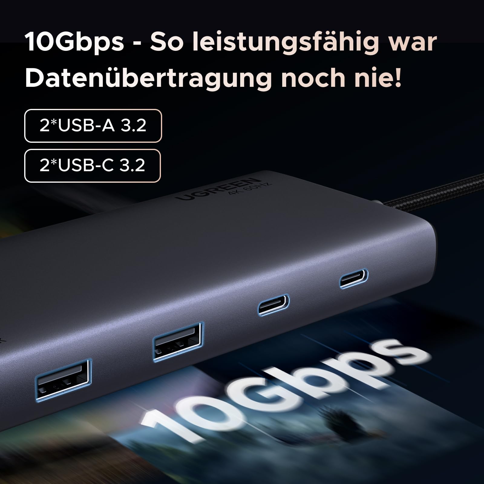 UGREEN Revodok Pro Triple Display Dock USB C Hub 2HDMI DP(4K@60Hz max.), Docking Station mit 10Gbps 4*USB Ports(2*USB A & 2*USB C), PD 100W 6