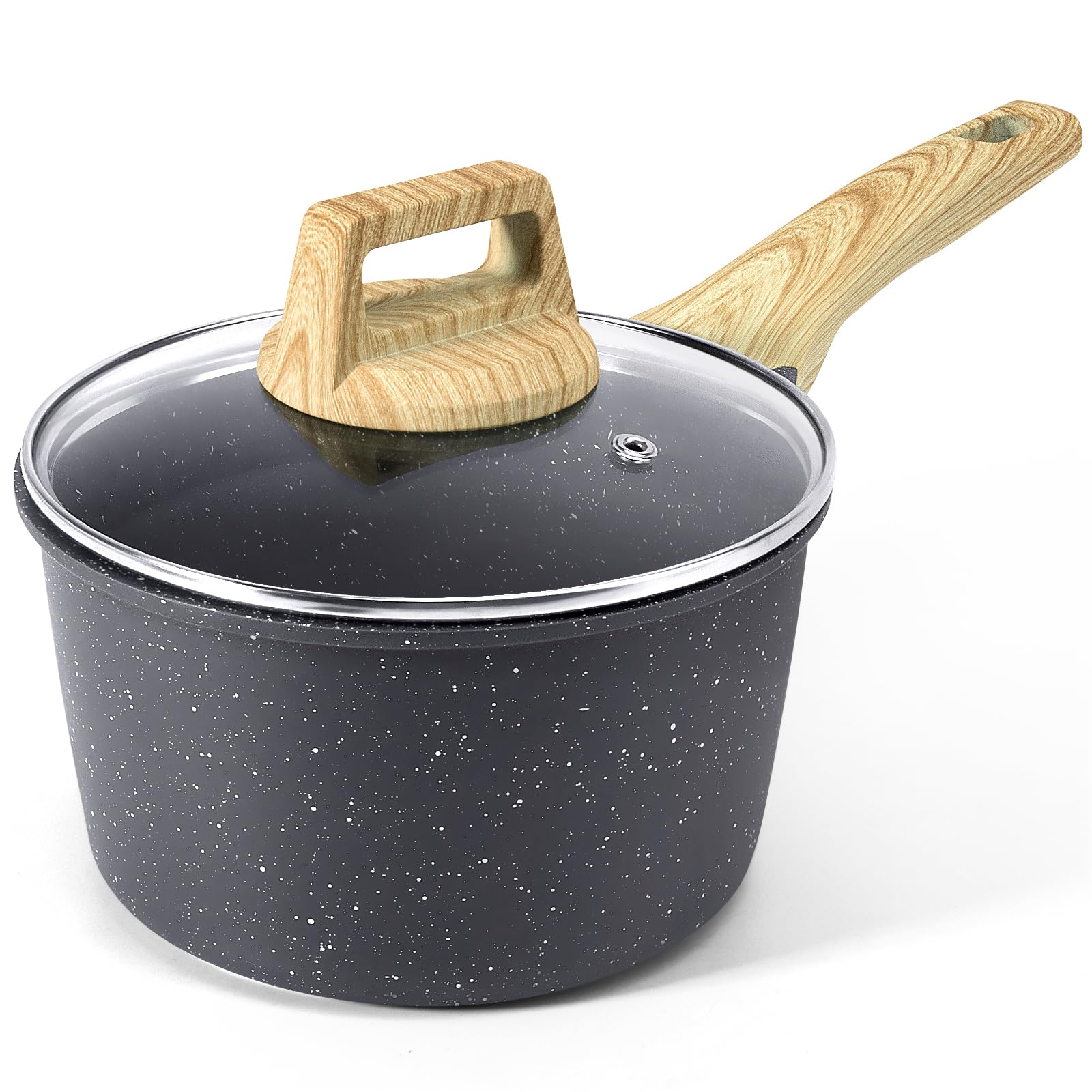 GiPP Nonstick Sauce Pan with Lid - 1.5L Small Sauce Pot Non Stick Cooking Pot with Stay-Cool Handle, Kitchen Pots Granite Saucepan Induction Compatible, PFOA Free(Grey, 16cm)