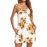 PHIZOI Women's Nightgown Print Nightshirt Tank Sleep Dress Plus Size Sleepwear With Pockets