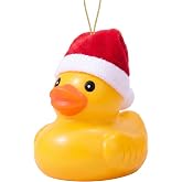 JOYIN Christmas Glass Ornament, Glass Rubber Duck with Santa Hat, Bath Duck Hanging Ornament for Christmas Tree, Wreath Garland, Xmas Holiday Indoor Party Decor Home Gift