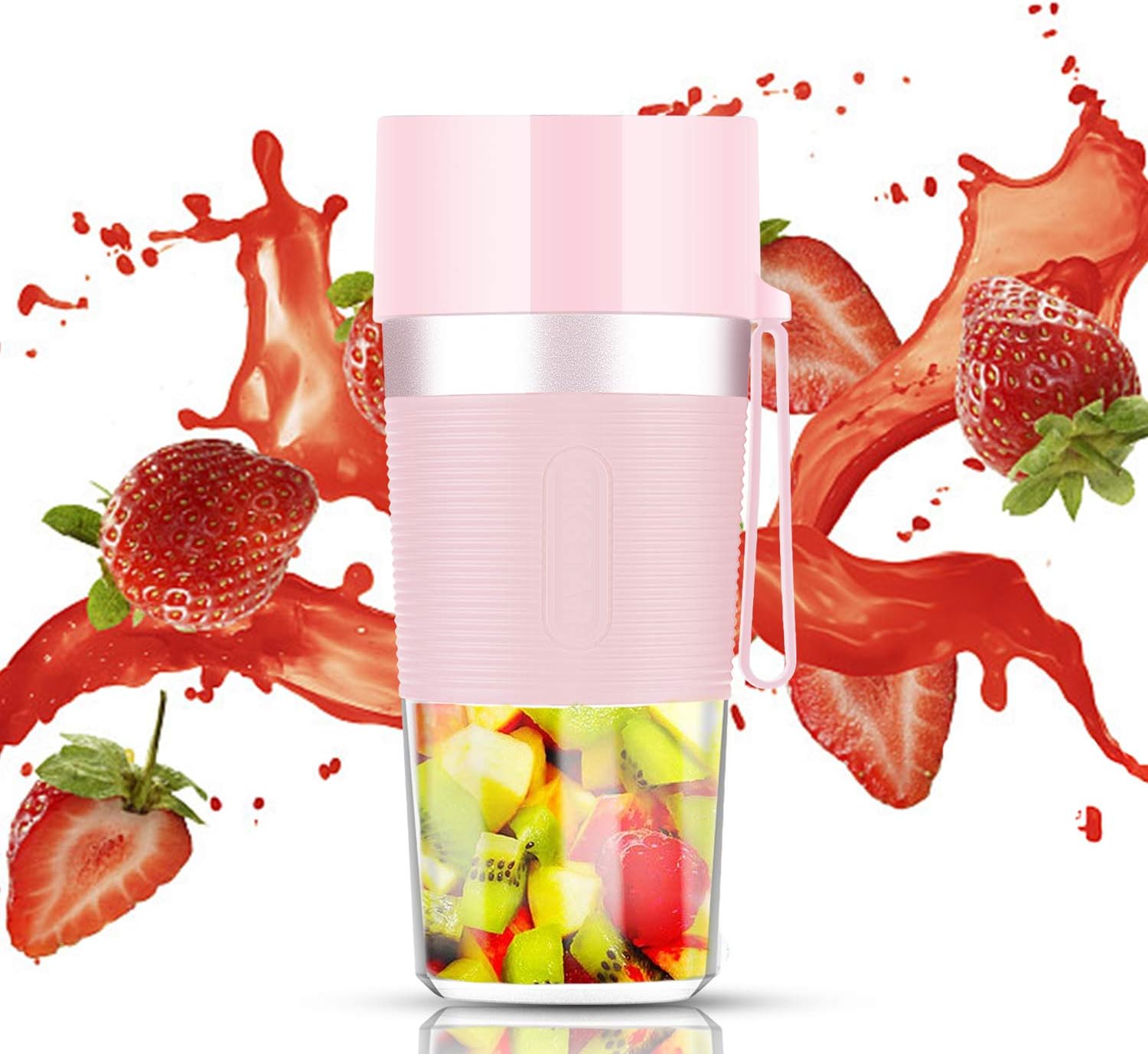 Portable Blender Cordless USB Rechargeable Personal Mini Fruit Mixer Single Serve Smoothie Maker Juicer Cup For Juice Protein Shake Baby Food Home Outdoor Travel Office Use, 13oz Pink