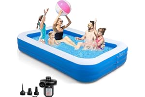 PY SUPER MODE Inflatable Swimming Pools with Pump, Oversized 120" x 72" x 22" Thickened Blow up Kiddie Pool for Kids, Toddlers and Adults, Above Ground Swimming Pool for Outdoor, Garden, Backyard, Water Party-Plain