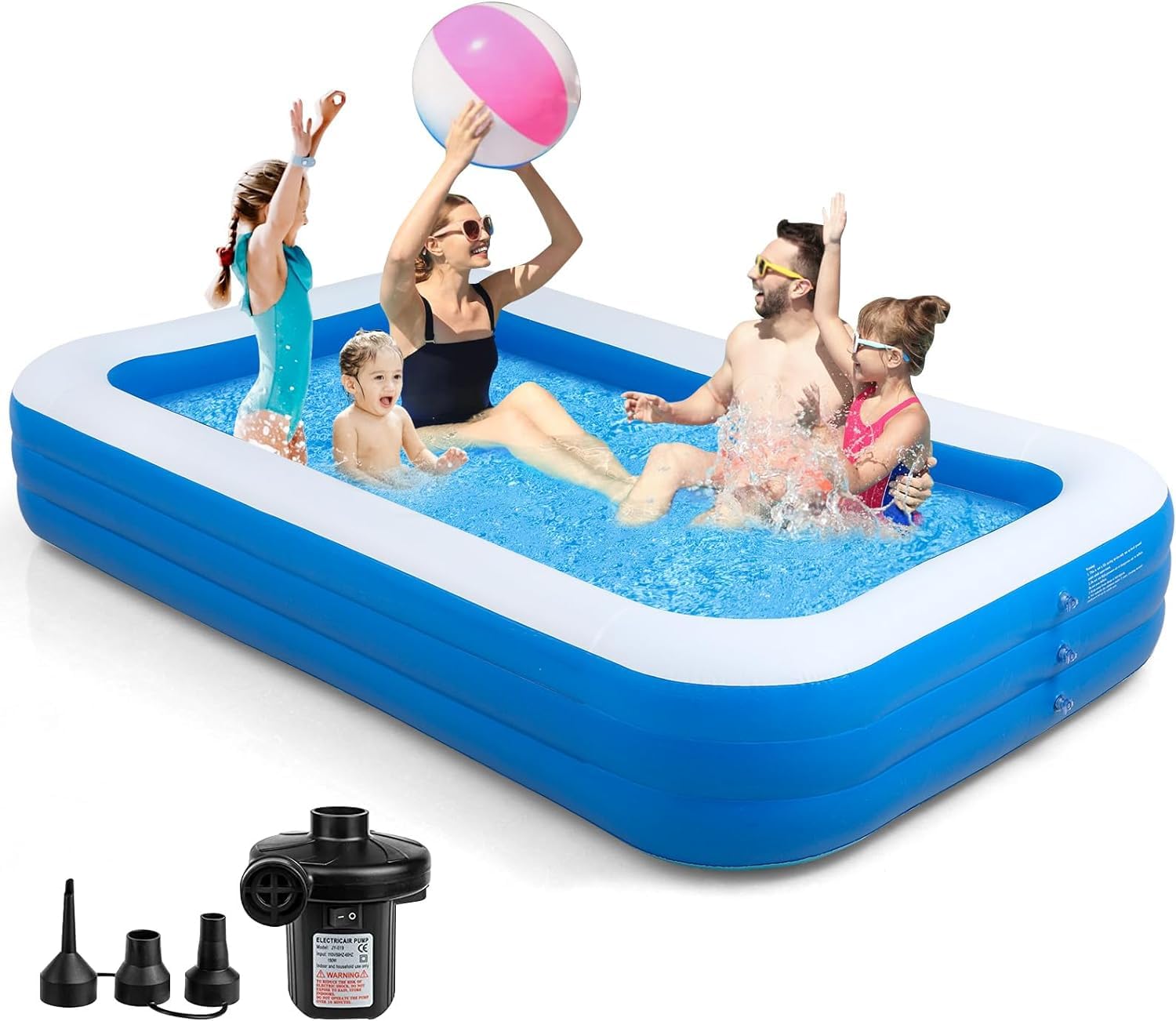 Photo 1 of Inflatable Swimming Pools with Pump, Oversized 120" x 72" x 22" Thickened Blow up Kiddie Pool for Kids, Toddlers and Adults, Above Ground Swimming Pool for Outdoor, Garden, Backyard, Water Party-Plain