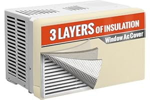 AMERBRO AC Covers for Inside to Protect AC and Winter Insulation, 3 Layers Insulation Air Conditioner Covers for Window Units with Aluminum Foil and 2mm Foam, 25" W x 17" H x 3.5" D - Beige