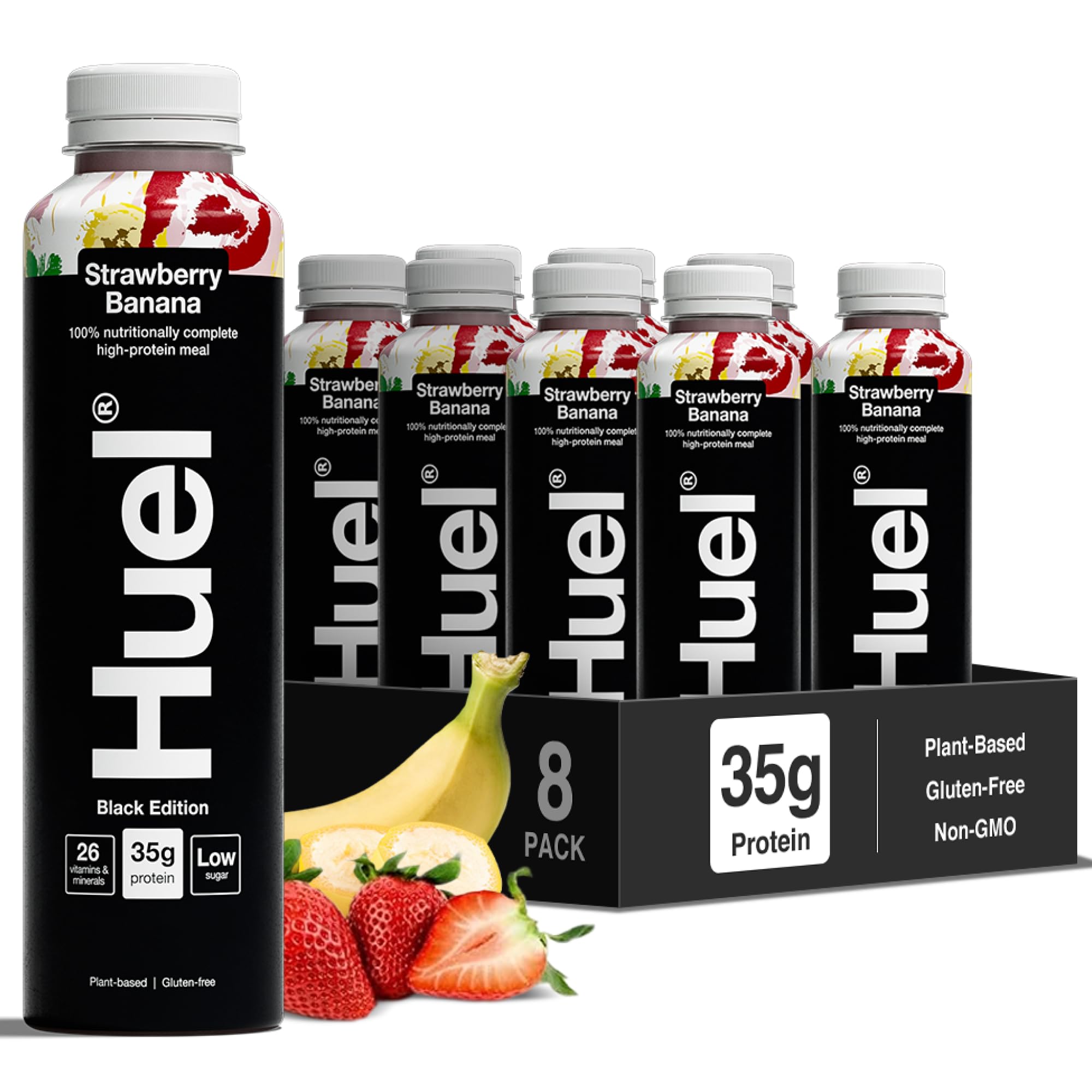 Huel Black Edition Ready-to-drink, 8 x 500ml Bottles, Protein Shakes, Strawberry Banana Flavour, High Protein Drink, 35g Protein Per Bottle, Rich in Vitamin D, Fatty Acids, Calcium, Ready Meals