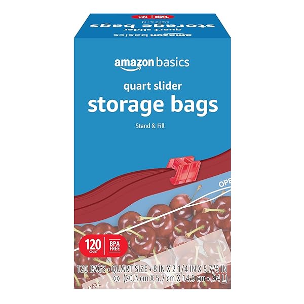 AMAZON BASICS SLIDER QUART FOOD STORAGE BAGS, BPA FREE, 120 COUNT (PREVIOUSLY SOLIMO)