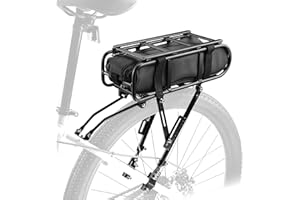 BALINGE Aluminum Rear Bike Rack - Universal Adjustable Touring Carrier with 55lbs Load Capacity, Quick Release System & 5L Waterproof Multifunctional Bag