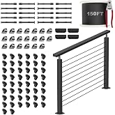 RalinGo 4FT-8FT Swageless Cable Railing Post Kit with Handrail for Stairs, 36" T304 Stainless Steel Deck Cable Railing Kit for 25-35 Degrees Stair, Indoor Outdoor Surface Mount &amp; Easy DIY