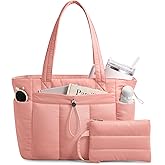 TOPDesign Puffy Tote Bag for Women with Cup Holder & Laptop Compartment & Cosmetic Bag & Trolley Sleeve for Work, Travel