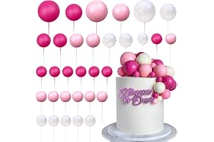 RASSLISA Ball Cake Topper Ball Cake Picks Colorful Pearl Ball Shaped Cupcake Insert Cake Topper for Bear Theme Birthday Party Favors Wedding Decoration (Pink White Hot Pink)