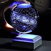 3D Solar System Crystal Ball with LED Colorful Lighting Touch Base, 80mm Space Gifts with Laser Engraved, Him Best Birthday Dad Physics Science Teacher Night Light Planet Lamp