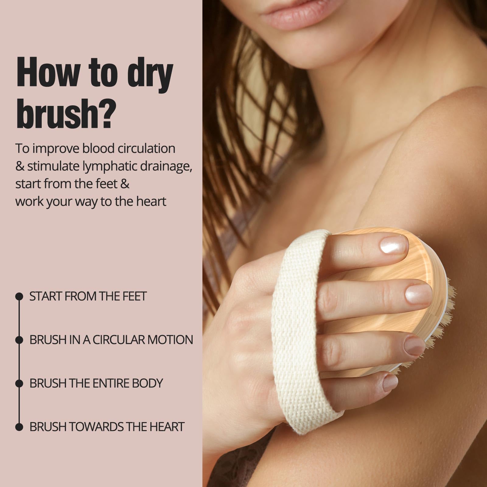 2 Pack Dry Brushing Body Brush, Natural and Soft Bristle Shower Brush for Body Cleaning, Exfoliating Bath Brush for Lymphatic Drainage Improve Circulation, Body Exfoliator Scrubber for Women Men