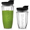 2 Pack Blender Cups Replacement Parts for Ninja, 24oz & 18oz Replacement Smoothie Cups for Nutri Ninja Auto IQ Blenders BL450