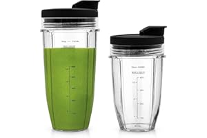 2 Pack Blender Cups Replacement Parts for Ninja, 24oz & 18oz Replacement Smoothie Cups for Nutri Ninja Auto IQ Blenders BL450