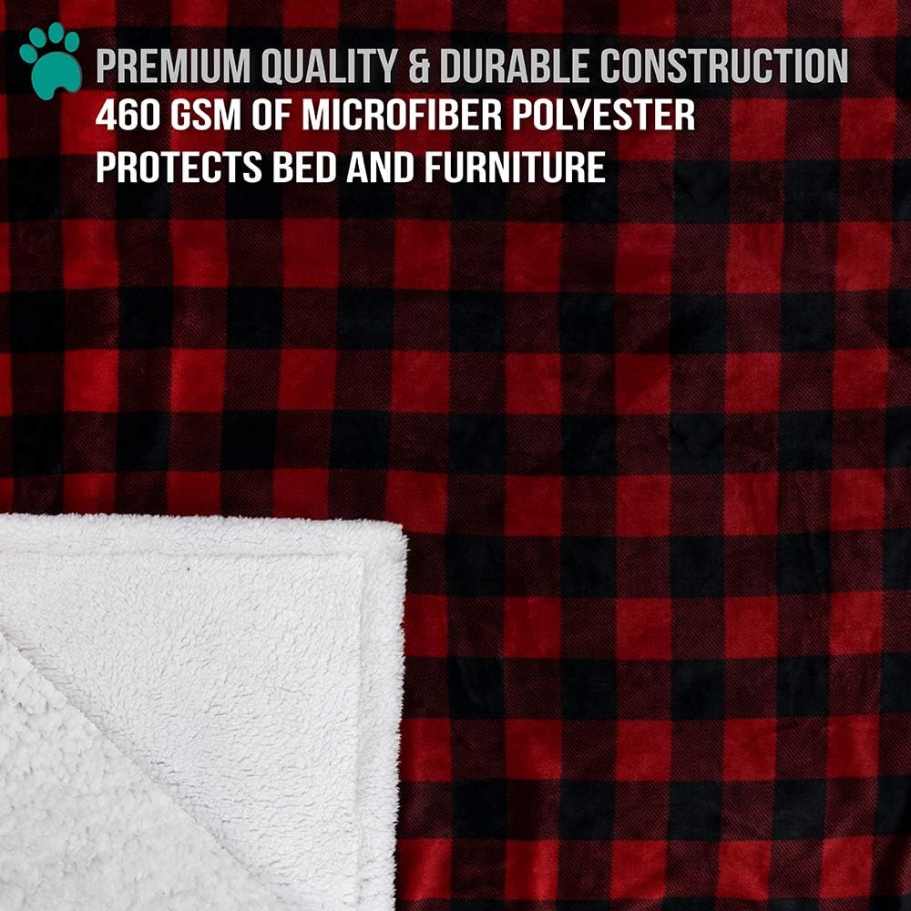 PetAmi Waterproof Dog Blanket for Bed, Couch, Sofa | Waterproof Dog Bed Cover for Large Dogs | Sherpa Fleece Pet Blanket Furniture Protector | Reversible Microfiber | 80 x 60 (Checkered Red) : Pet Supplies
