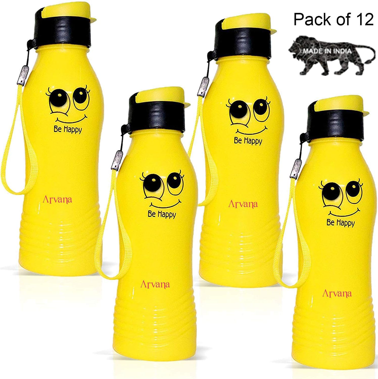 ARVANA Return Gifts for Party for Kids in Bulk Yellow Water Plastic Bottles for Girls / Boys Gifts for Kids ( Pack of 12 )