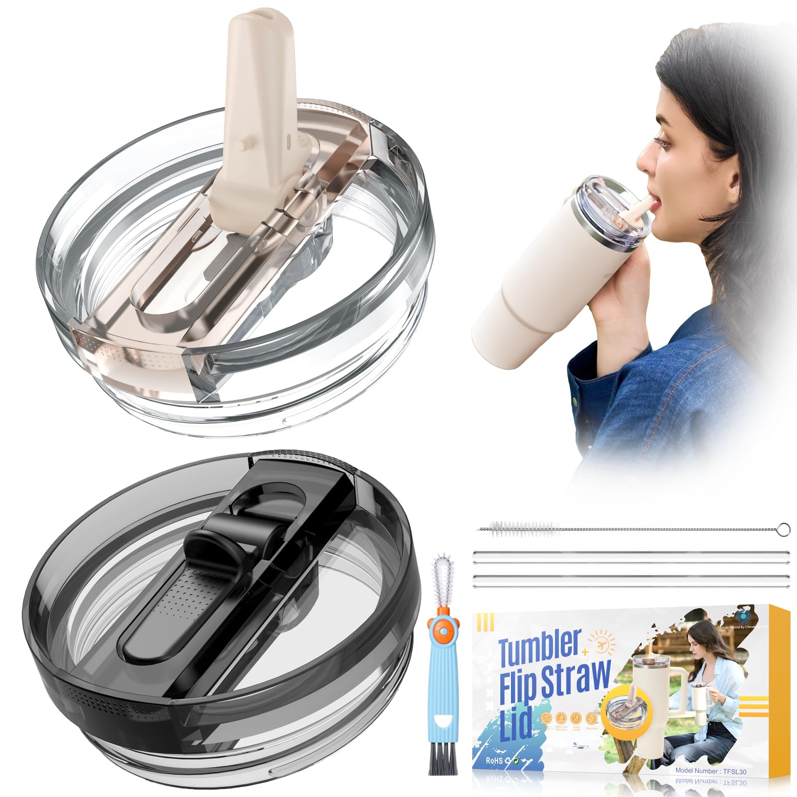 Photo 1 of 30oz Flip Straw Leak Proof Lid for Stanley H2.0 Quencher, 2 Pack Tumbler Lid Replacement 30 oz for Stanley Cup Accessories ProTour, No Spill Proof Straw Cover for Stanley Accessories