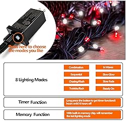 82FT 200 LED Red White Christmas Lights
