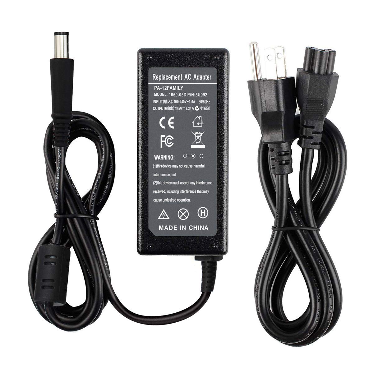 Photo 1 of 19.5V 3.34A 65W AC Adapter Charger Compatible with Dell inspiron 15R N5010 N5110 N7010 N4010 5521 5537 15 3520 3521 3531 3537 14 3421 5421 14R 5437 5421 17 3721 5748 17R 5737 5721 Power Supply Cord