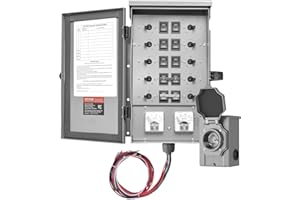 VEVOR Manual Transfer, 30-Amp 10-Circuit, Prewired Generator Transfer Kit with NEMA L14-30P Power Inlet Box, Double-Throw, NEMA 3R, Mechanical Watt Meter, for 7500W Generators