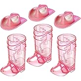 Artlunar Mini Pink Cowgirl Boots Shot Glasses with Pink Hat - Plastic Cute Shot Glasses for Women Western Cowgirl Party Favors