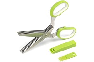 Jenaluca Herb Scissors with 5 Blades and Cover - Cool Kitchen Gadgets - Cutter, Chopper and Mincer - Sharp Heavy Duty Shears 