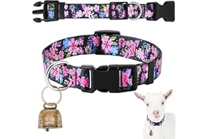 Yeyeplum Goat Collars with Bells, Sheep Grazing Copper Bells and Adjustable Nylon Collar Set Loud Bronze Bell for Farm Sheep Cow Accessories Christmas Thanksgiving Gift for Goat Lovers(Flower)