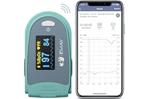 EMAY Sleep Oxygen Saturation Monitor | Records Oxygen & Heart Rate Continuously | Provides Granular Data, Overnight Report and CSV File | Comes with iOS/Android App