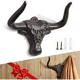Cast Iron Bull Coat Hook, Western Wall Hook, Western decor, Rust, 2 Pack | Strong one piece cast, deep upturned hook for secure hanging, versatile hook for any space, waterproof and rustproof finish