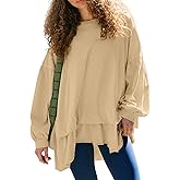 MAOECO Womens Long Sleeve Oversized Tshirts Flowy Peplum Top Loose Fit Tunics Tops to Wear With Leggings Workout Shirts