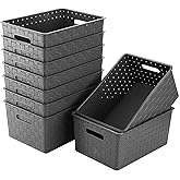 Bekith 9 Pack Woven Plastic Storage Basket, Organizing Pantry Storage Bins for Toys, Accessories, Bedroom, Classrooms, Office, School, 10" L x 7" W x 4.4" H, Grey
