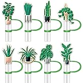 8PCS Green Plants Straw Covers Cap, Silicone 10mm Straw Tips Cover for Stanley 30&40 Oz Tumbler with Handle, Reusable Dust-Proof Drinking Straw Toppers