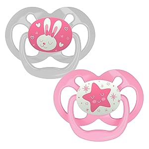 Dr. Brown's Advantage Glow-in-The-Dark 2 Piece Stage 2 Pacifiers, Pink, 6-12 Months