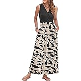 AUSELILY Women's Maxi Dress 2026 Summer Casual Sleeveless Sundress V Neck Wrap Vacation Cocktail Long Dresses with Pockets