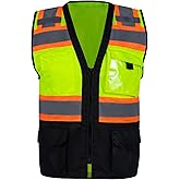 FONIRRA Safety Vest for Men High Visibility Mesh Vest Reflective with 8 Pockets and Zipper Hi Vis Work Construction Vest