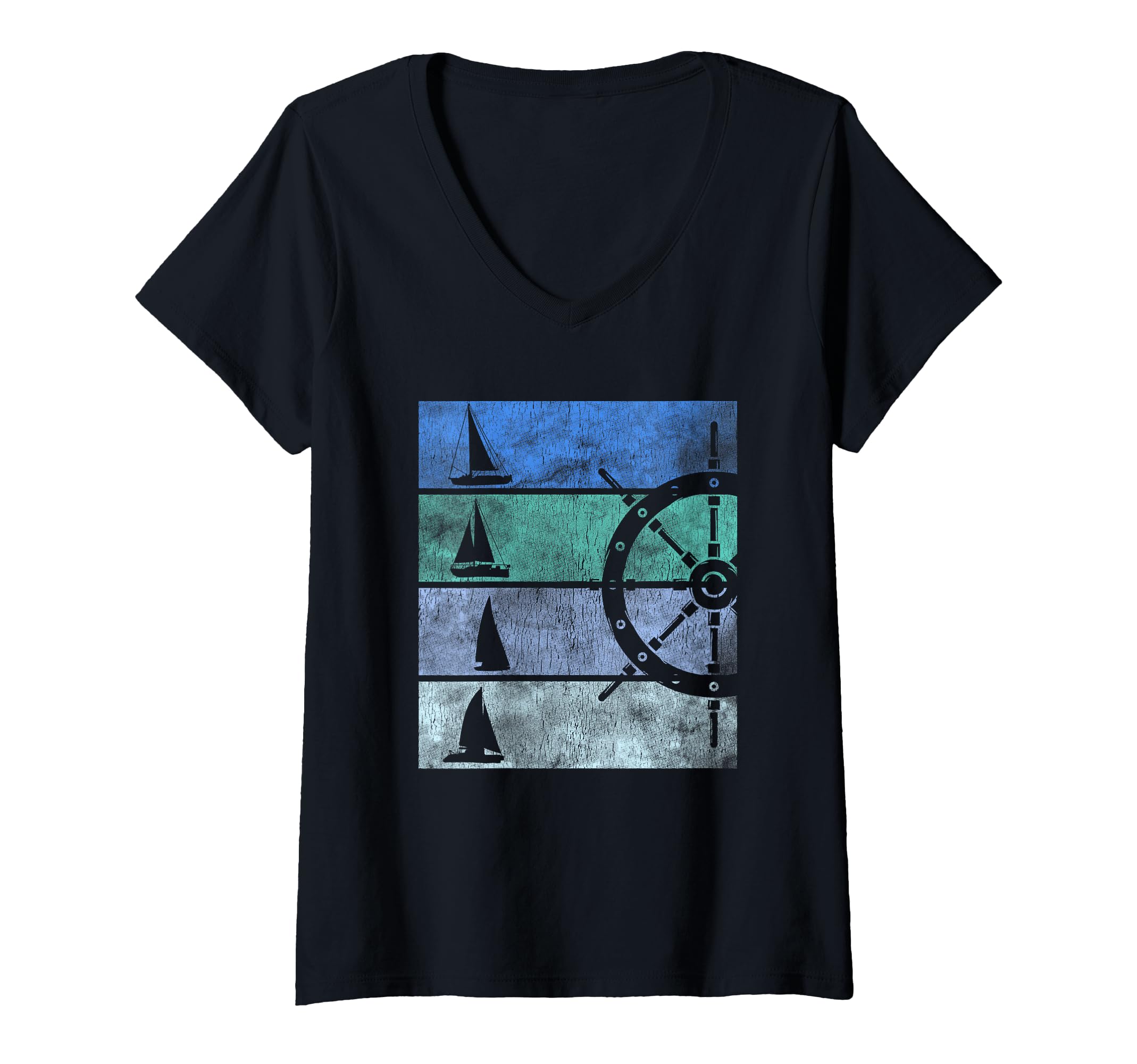 Womens Sailing Boat Sailor Nautical Ship Rudder V-Neck T-Shirt