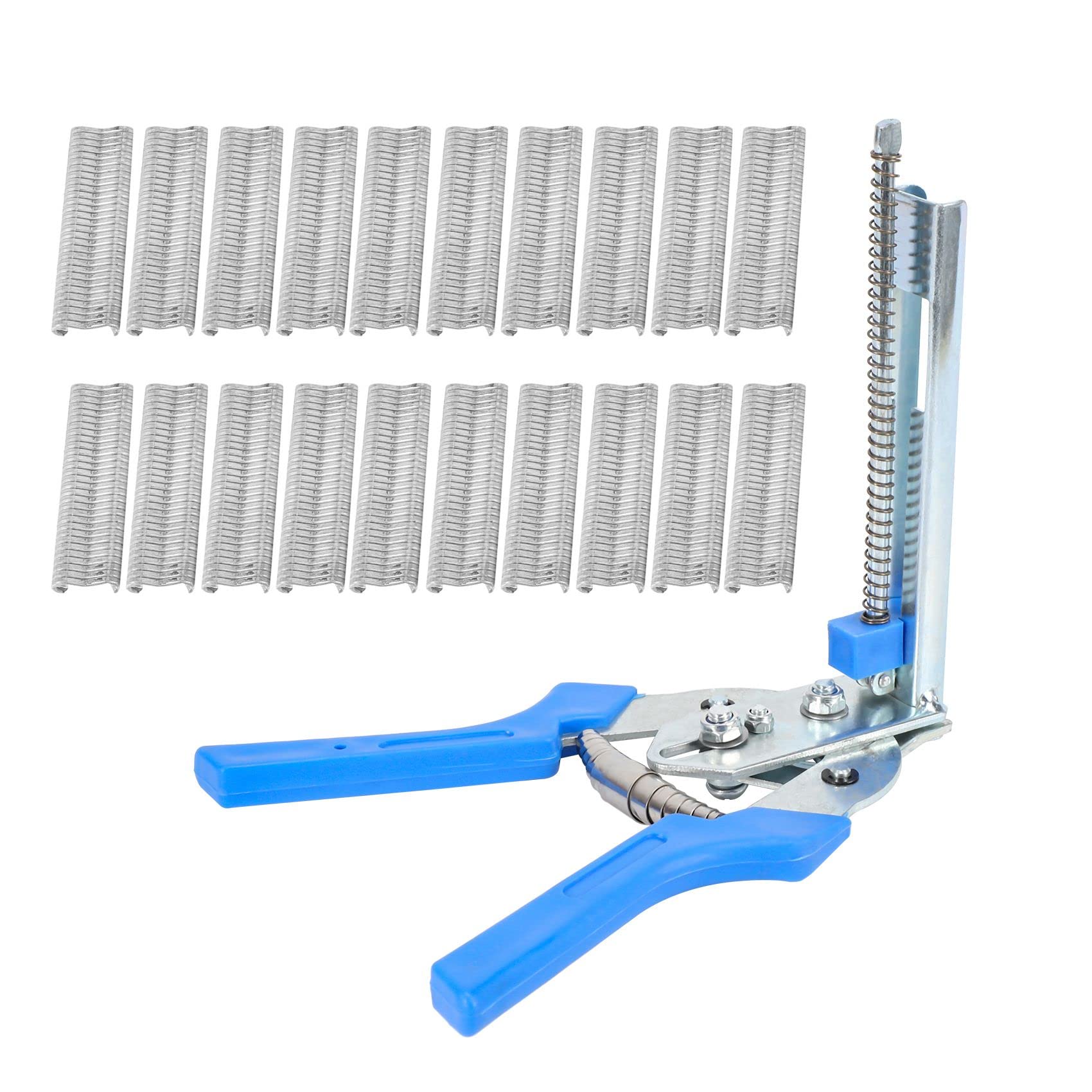 WOVELOT Hog Ring Plier Tool, 1pc with 600pcs M Clips, Crimping Solder Joint Welding Repair Hand Tools, Silver & Blue, Pliers