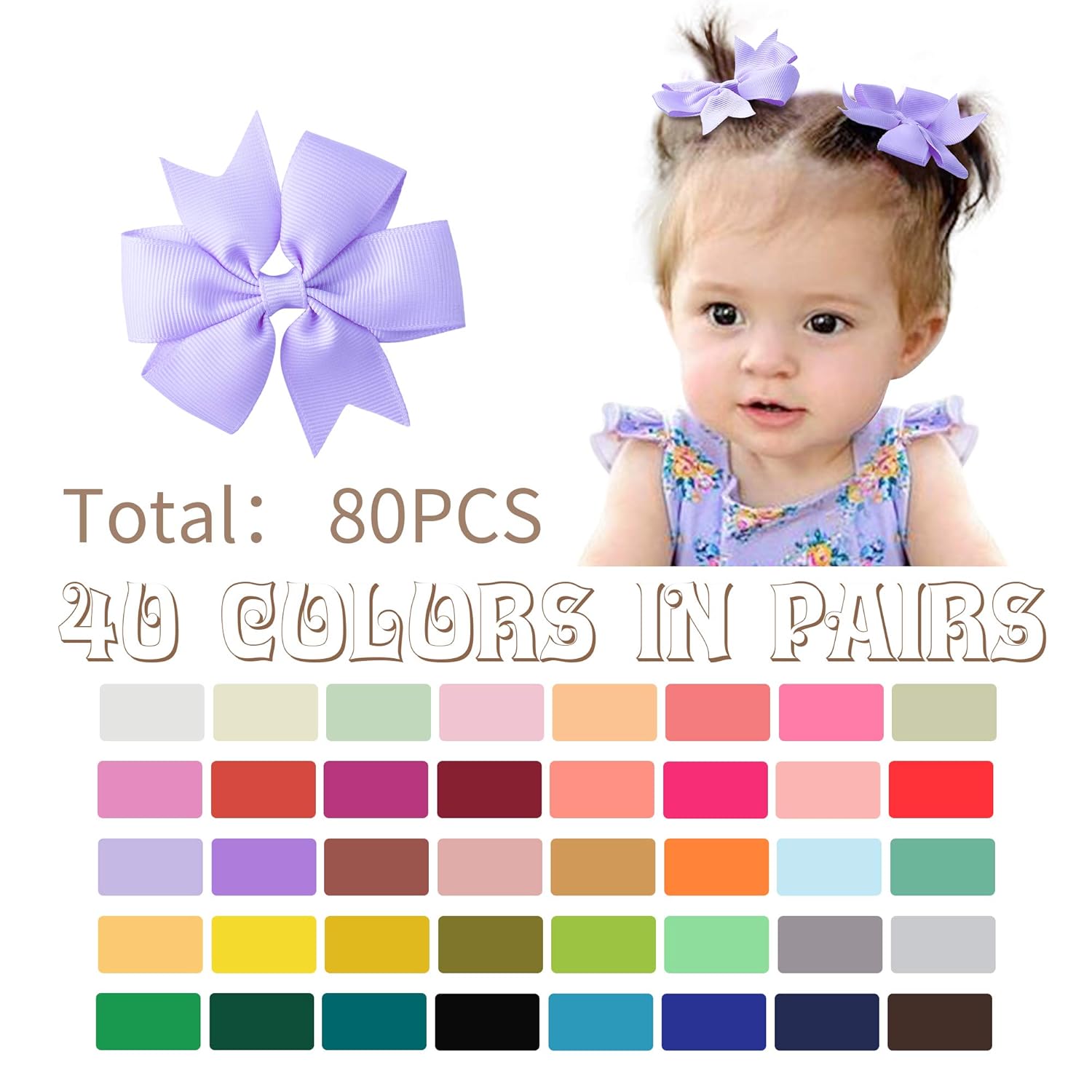 Coreeky 80 Pieces Boutique Grosgrain Ribbon Pinwheel Hair Bows Alligator Clips For Girls Babies Toddlers Teens Gifts In Pairs : Beauty