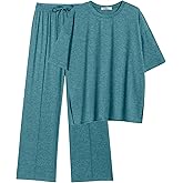 Ekouaer Lounge Sets for Women Short Sleeve Pullover Tops and Long Pants Soft Pajamas Set 2 Piece Outfits S-XXL