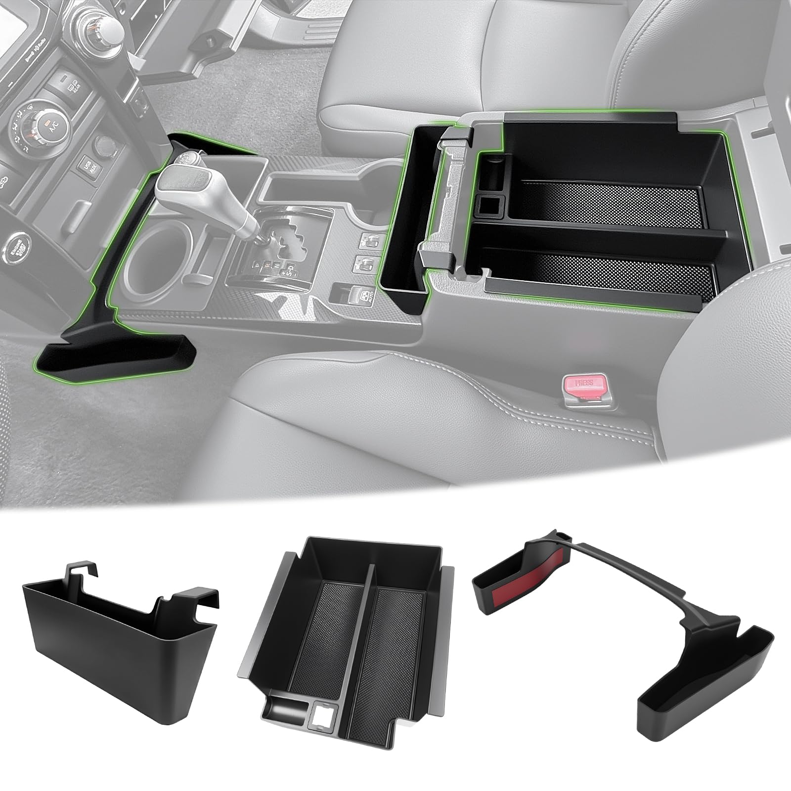 Photo 1 of Qyebbk 3PCS Center Console Organizer for 2010-2024 Toyota 4Runner Gear Shift Side Tray Hanging and Insert Armrest Storage Boxs for 4 Runner Accessories(3PCS Center Console Organizer/Fit 10-24)