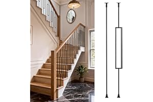 WICHEMI 32 Pack Balusters for Staircase Interior, 44" x1/2" Stair Balusters Indoor, Wrought Iron Balusters with 64 Fixed Swivel Shoes - 16 Hollow 16 Straight