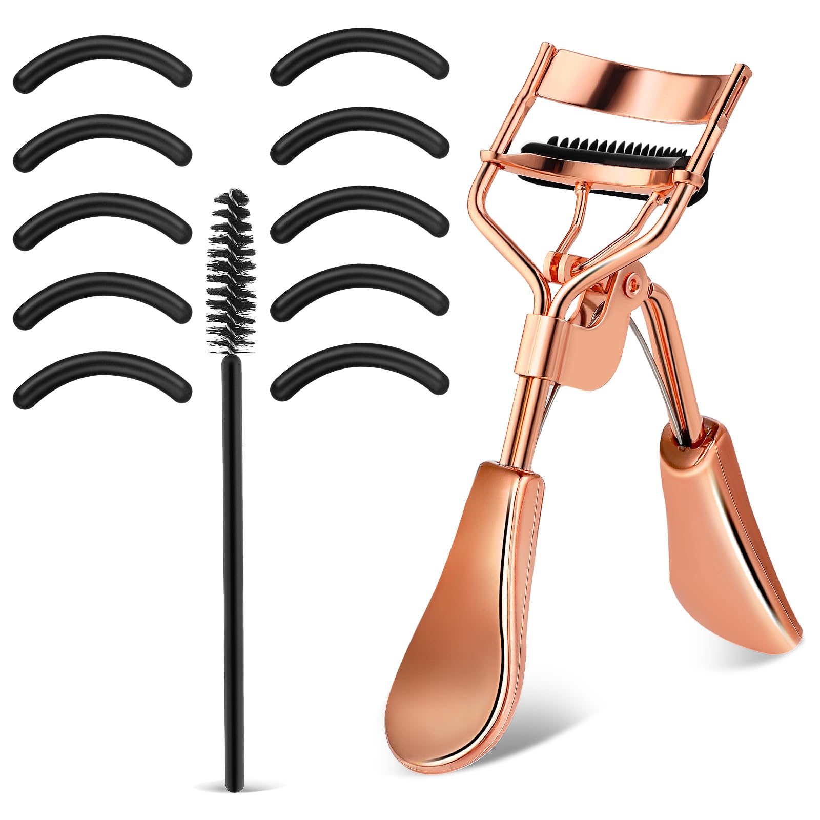 WLLHYF Eyelash Curler Kit Metal Eye Lashes Curler, Professional Makeup Tool with Built-in Comb Eye with 10 Replacement Refill Pads Get Dramatically Curled Eyelashes for Women Girl