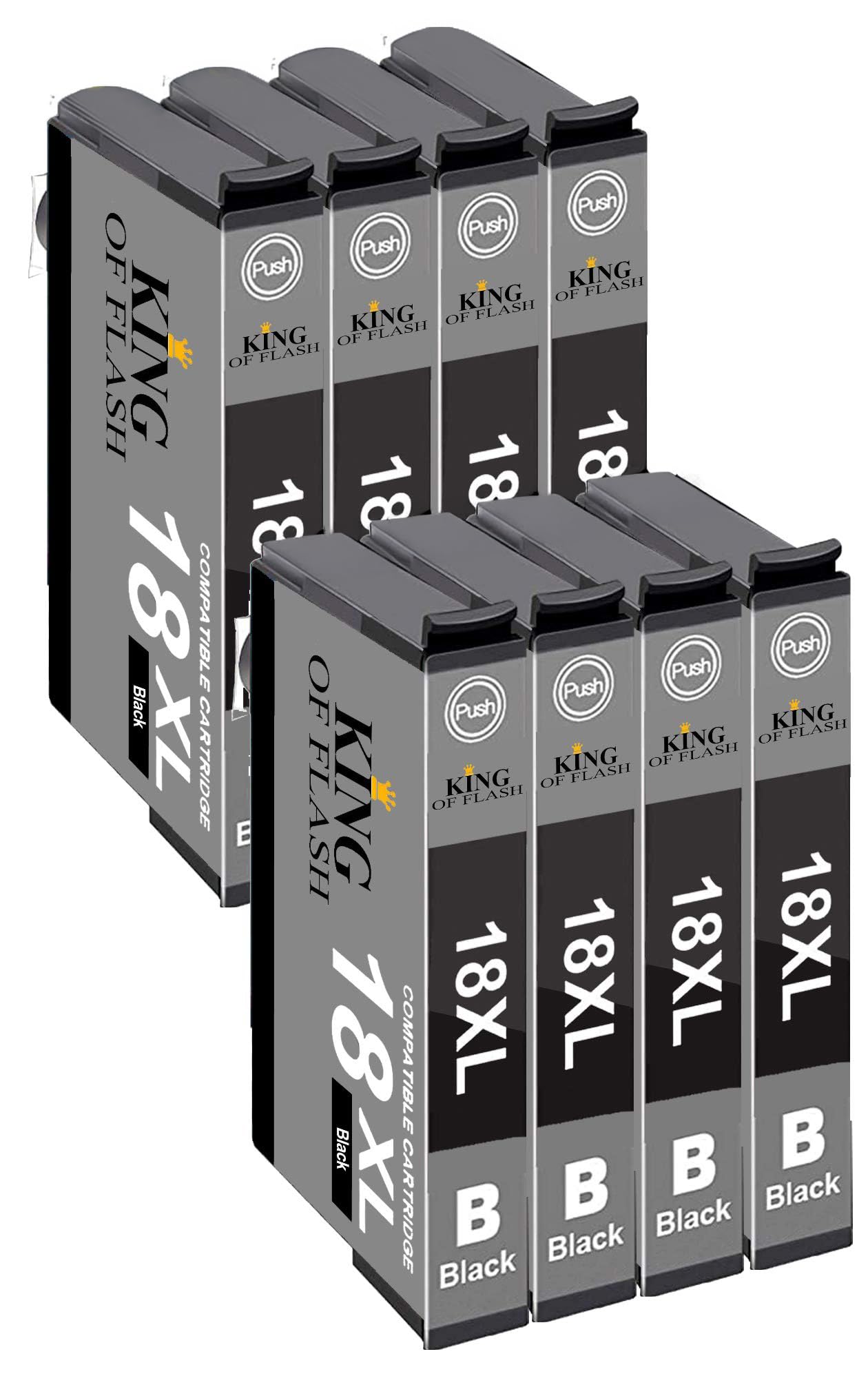 KING OF FLASH Compatible Ink Cartridges for 18 18XL High Yield Replacement Inks for Expression Home XP305, XP202, XP205, XP 215, XP225, XP315, XP 402, XP405, XP 422, XP415, XP 425, XP 102 8-BLK