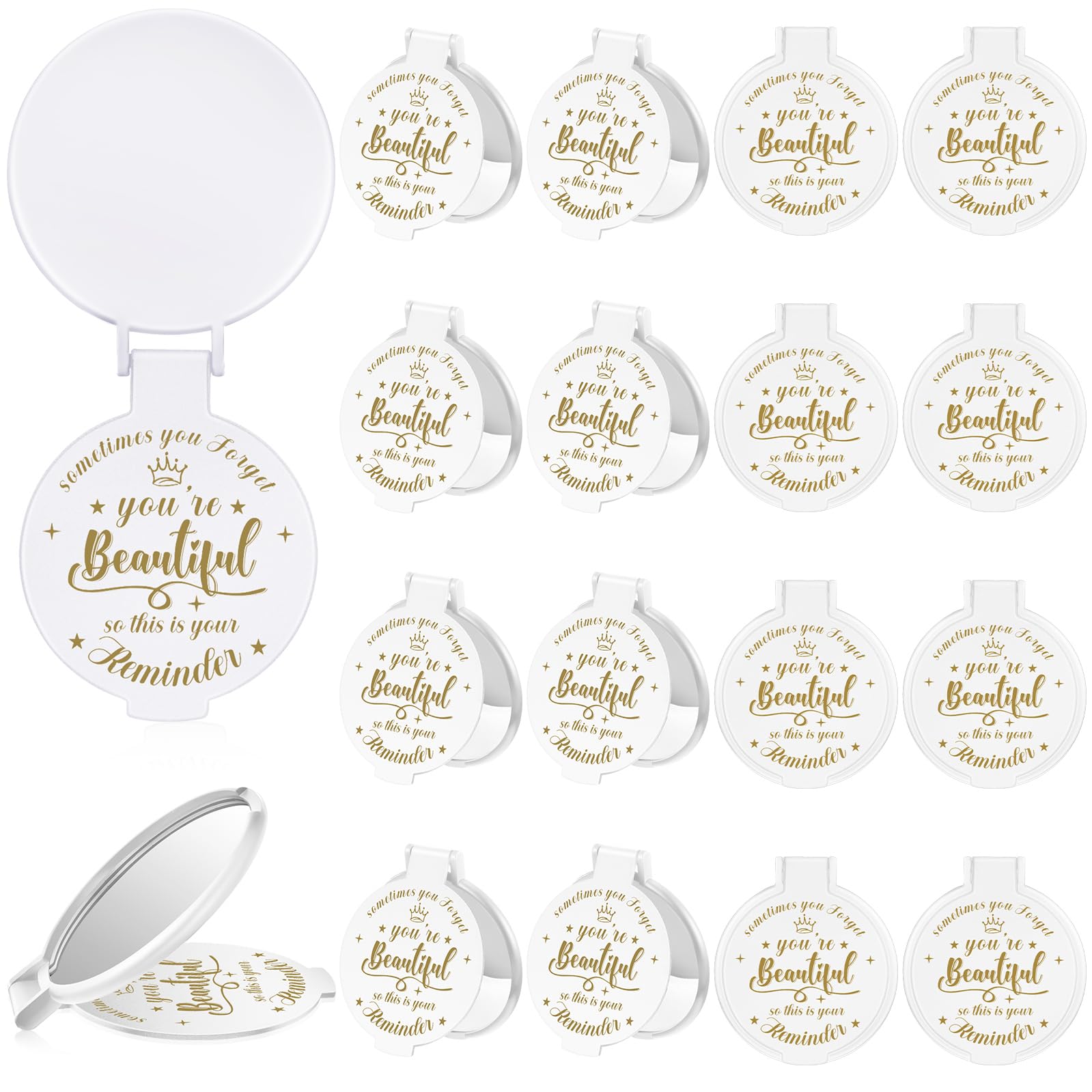 Photo 1 of Gulfmew 18 Pcs 2.76 Inch Inspirational Compact Mirror Bulk Party Favors Quinceanera Gift Purse Small Mirror Pocket Mini Gifts for Women Adult Coworker Halloween Christmas Friends (White)