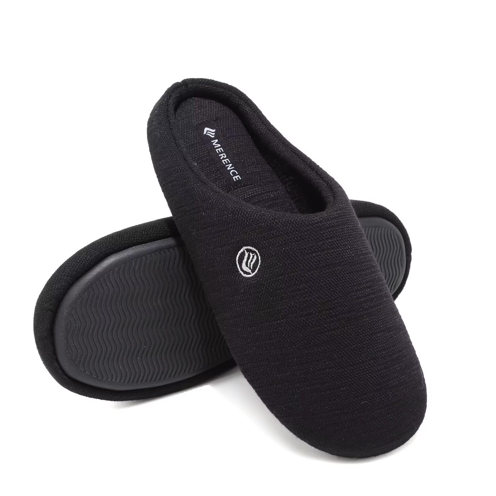 Photo 1 of CIOR Unisex Men's and Women's Memory Foam Slippers Comfort Knitted Cotton-blend Closed Toe House Shoes Indoor Scuff -U118WMT002-T Black-M-44.45