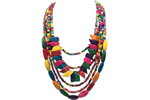 JHWZAIY Statement Multicolor Wood Bead Chunky Layered Necklace For Women Multi Layer Color Wooden Beaded Bib Necklace For Women Long Strand African Necklace For Women Fashion Jewelry Costume