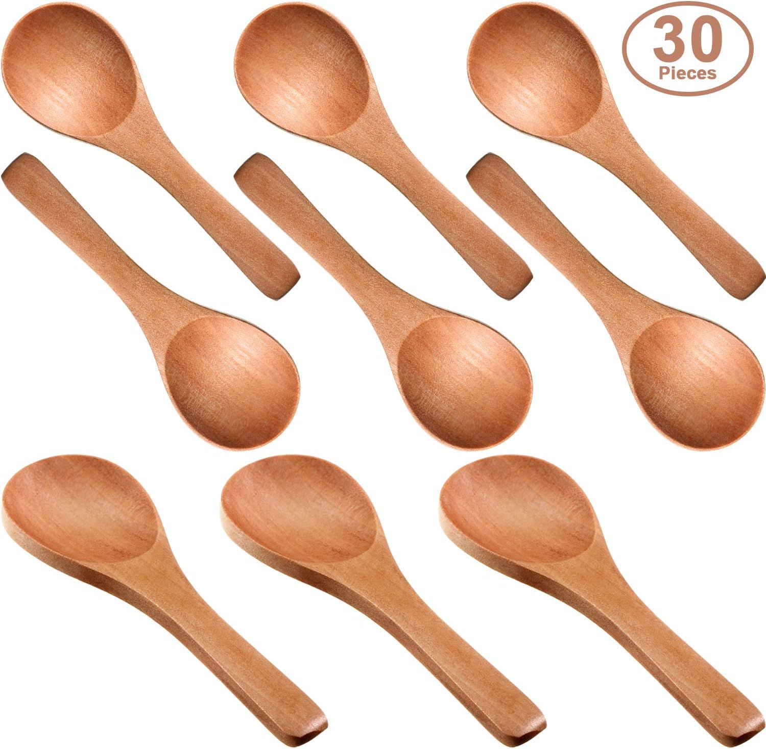 30 Pieces Small Wooden Spoons Mini Nature Wooden Spoons Mini Tasting Spoons Condiments Salt Spoons for Kitchen Cooking Seasoning Oil Coffee Tea Sugar (Light Brown)