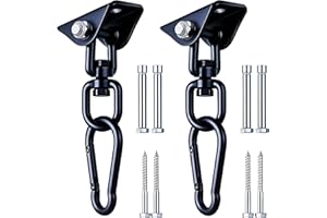 QIWYMHW Hammock Hanging Kit, 360° Rotating Heavy Duty Swing Chair Hook 1200 lbs Capacity, Ceiling Mount Hammock Chair Hardware with Carabiner for Indoor Outdoor Yoga, Tree, Porch, Seat, Home Gym