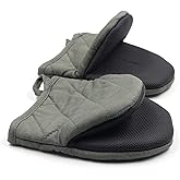 1 Pair Short Oven Mitts, Heat Resistant Silicone Kitchen Mini Oven Mitts for 500 Degrees, Non-Slip Grip Surfaces and Hanging Loop Gloves, Baking Grilling Barbecue Microwave Machine Washable (Gray)
