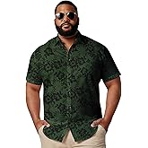 Big & Tall Men’s Vintage Floral Short Sleeve Button-Down Hawaiian Shirt – Breathable Casual Beach Vacation Shirt
